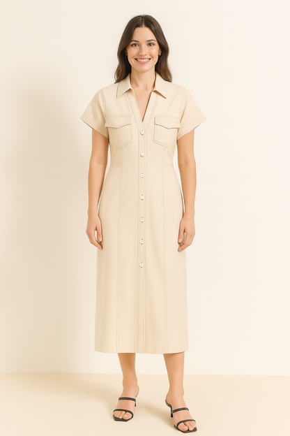 Livia Damen Midi-Hemdkleid - Retro Chic, Perfekt für Jeden Anlass