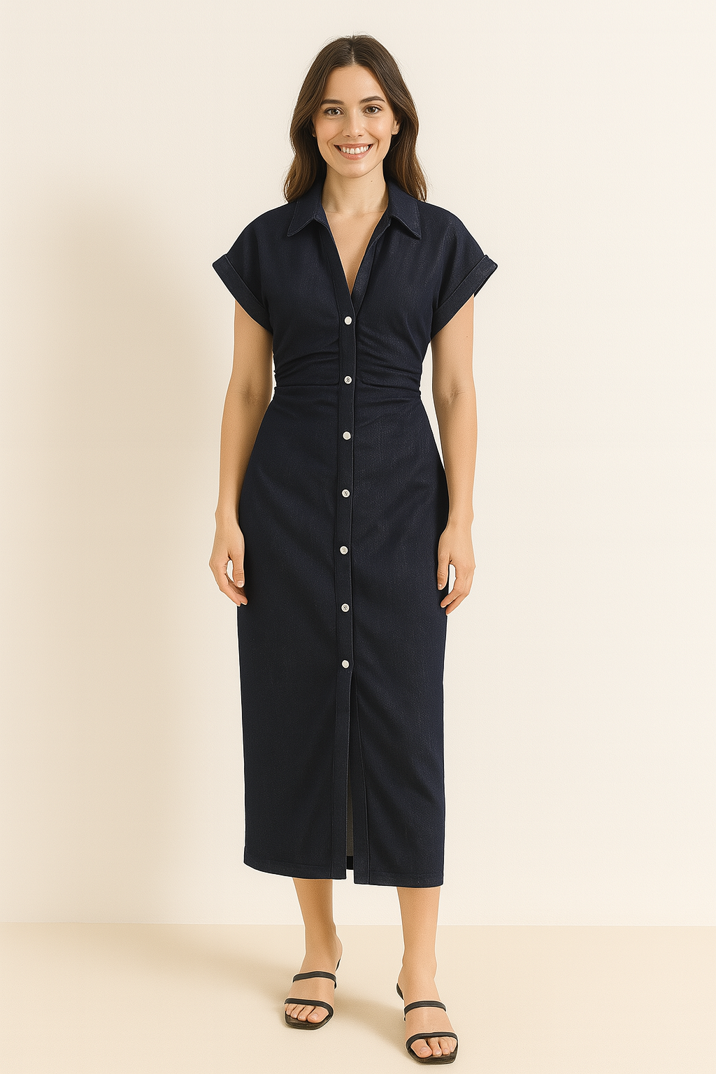 Livia Damen Midi-Hemdkleid - Retro Chic, Perfekt für Jeden Anlass